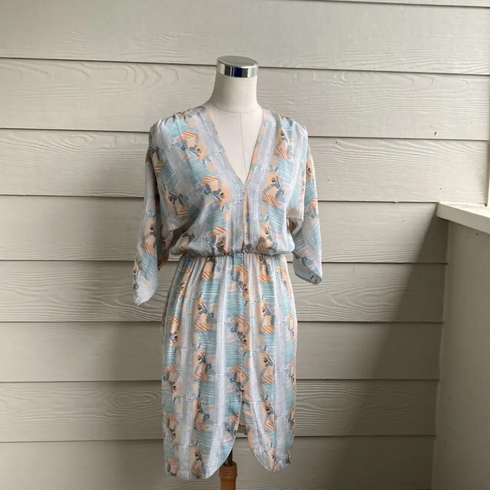 Tucker Silk Geometric Print V neck Dress - Picture 4 of 13